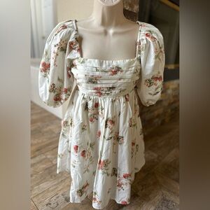 Abercrombie and Fitch Emerson Poplin Puff Sleeve Strawberry Floral mini dress